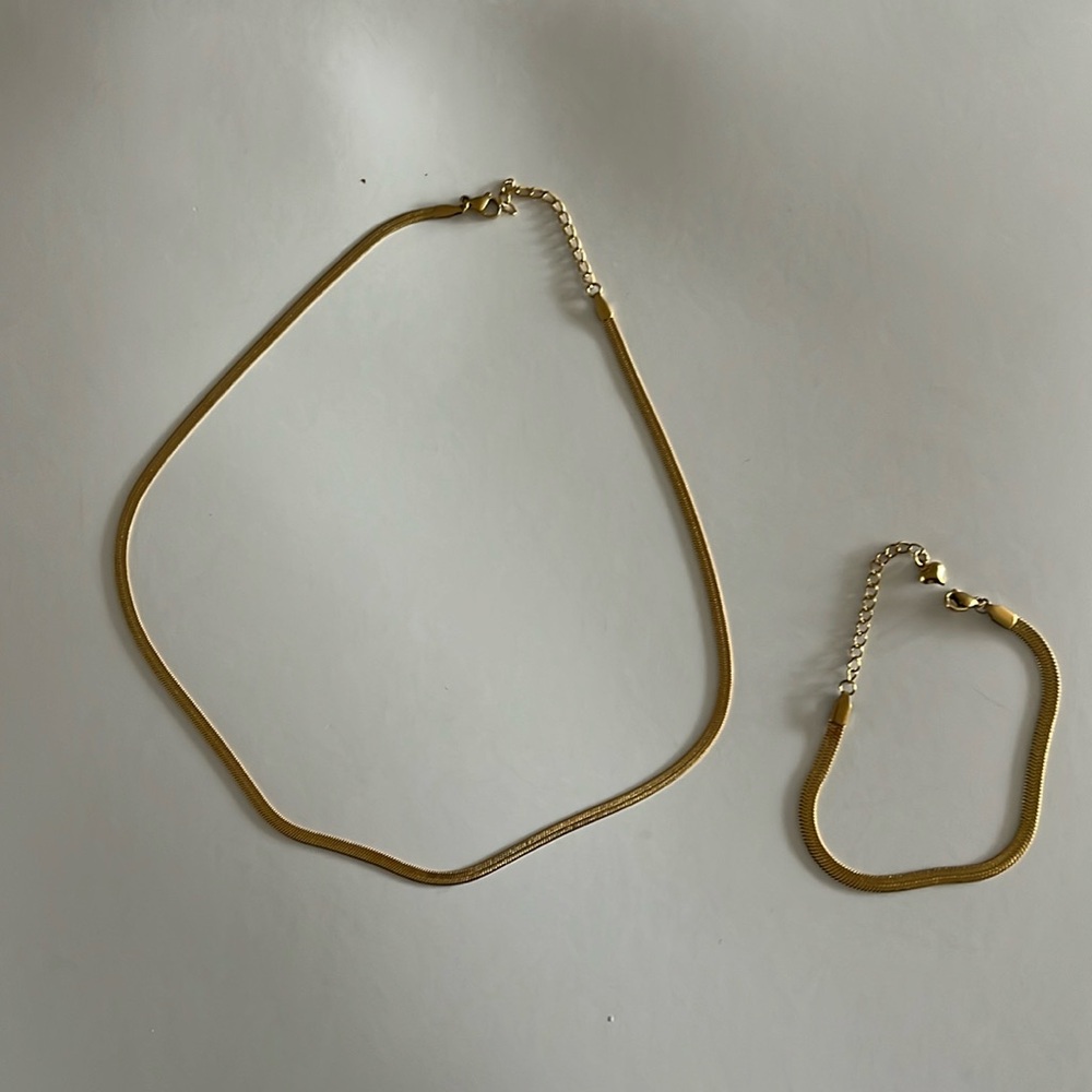 Gold Chain Necklace And Bracelet Fashion Jewlery Set